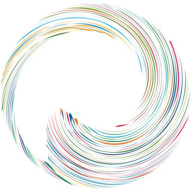 Dairesel sarmal, girdap, dönme tasarım elementi. Eş merkezli, radyal ve yayılan çizgiler dönüş, girdap ve eğri büğrü