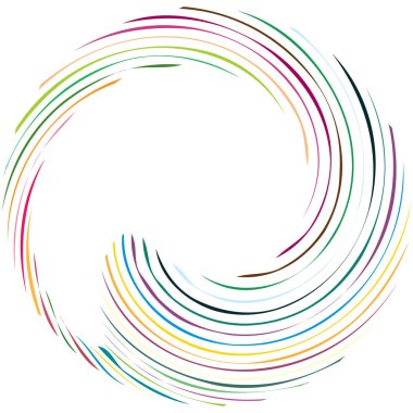 Dairesel sarmal, girdap, dönme tasarım elementi. Eş merkezli, radyal ve yayılan çizgiler dönüş, girdap ve eğri büğrü