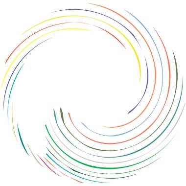 Dairesel sarmal, girdap, dönme tasarım elementi. Eş merkezli, radyal ve yayılan çizgiler dönüş, girdap ve eğri büğrü