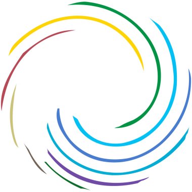 Dairesel sarmal, girdap, dönme tasarım elementi. Eş merkezli, radyal ve yayılan çizgiler dönüş, girdap ve eğri büğrü