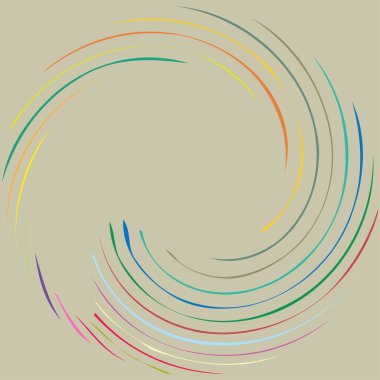 Dairesel sarmal, girdap, dönme tasarım elementi. Eş merkezli, radyal ve yayılan çizgiler dönüş, girdap ve eğri büğrü