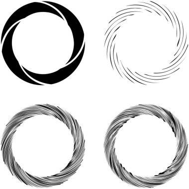 Dairesel sarmal, girdap, dönme tasarım elementi. Eş merkezli, radyal ve yayılan çizgiler dönüş, girdap ve eğri büğrü