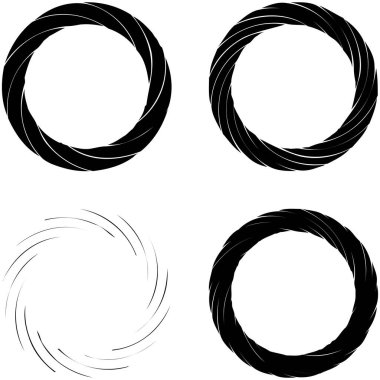 Dairesel sarmal, girdap, dönme tasarım elementi. Eş merkezli, radyal ve yayılan çizgiler dönüş, girdap ve eğri büğrü