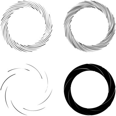 Dairesel sarmal, girdap, dönme tasarım elementi. Eş merkezli, radyal ve yayılan çizgiler dönüş, girdap ve eğri büğrü
