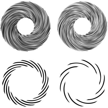 Dairesel sarmal, girdap, dönme tasarım elementi. Eş merkezli, radyal ve yayılan çizgiler dönüş, girdap ve eğri büğrü