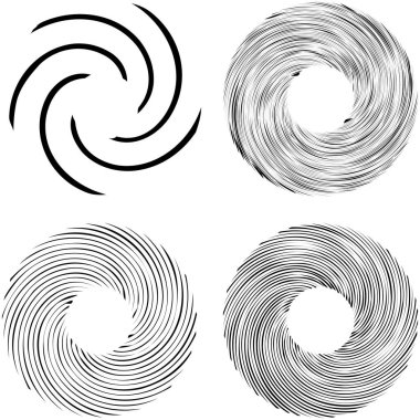 Dairesel sarmal, girdap, dönme tasarım elementi. Eş merkezli, radyal ve yayılan çizgiler dönüş, girdap ve eğri büğrü