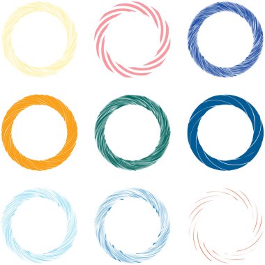 Dairesel sarmal, girdap, dönme tasarım elementi. Eş merkezli, radyal ve yayılan çizgiler dönüş, girdap ve eğri büğrü