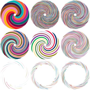 Dairesel sarmal, girdap, dönme tasarım elementi. Eş merkezli, radyal ve yayılan çizgiler dönüş, girdap ve eğri büğrü