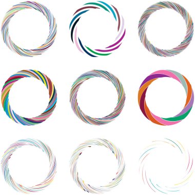 Dairesel sarmal, girdap, dönme tasarım elementi. Eş merkezli, radyal ve yayılan çizgiler dönüş, girdap ve eğri büğrü