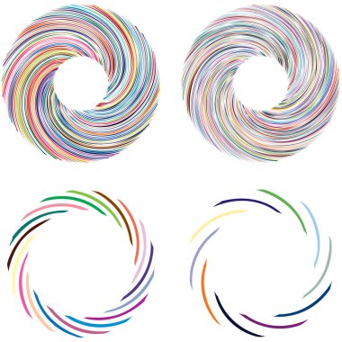 Dairesel sarmal, girdap, dönme tasarım elementi. Eş merkezli, radyal ve yayılan çizgiler dönüş, girdap ve eğri büğrü
