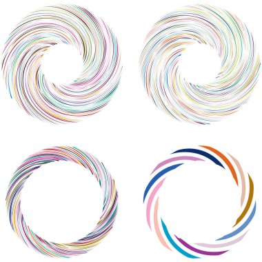 Dairesel sarmal, girdap, dönme tasarım elementi. Eş merkezli, radyal ve yayılan çizgiler dönüş, girdap ve eğri büğrü