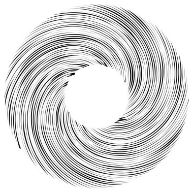 Dairesel sarmal, girdap, dönme tasarım elementi. Eş merkezli, radyal ve yayılan çizgiler dönüş, girdap ve eğri büğrü