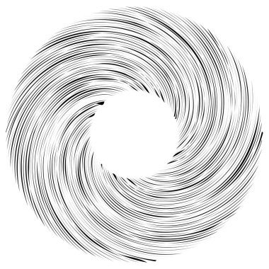 Dairesel sarmal, girdap, dönme tasarım elementi. Eş merkezli, radyal ve yayılan çizgiler dönüş, girdap ve eğri büğrü