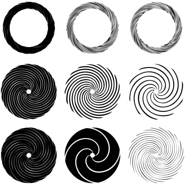 Kreisförmiges Wirbelndes Wirbelndes Designelement Konzentrisches Radiales Und Strahlendes Platzen Von — Stockvektor
