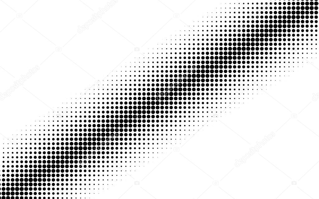 Diagonal, oblique circles, dots halftone vector illustration. Halftone background, pattern