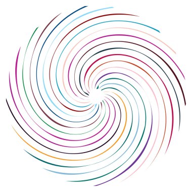 Dairesel sarmal, girdap, dönme tasarım elementi. Eş merkezli, radyal ve yayılan çizgiler dönüş, girdap ve eğri büğrü