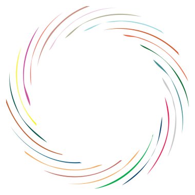 Dairesel sarmal, girdap, dönme tasarım elementi. Eş merkezli, radyal ve yayılan çizgiler dönüş, girdap ve eğri büğrü