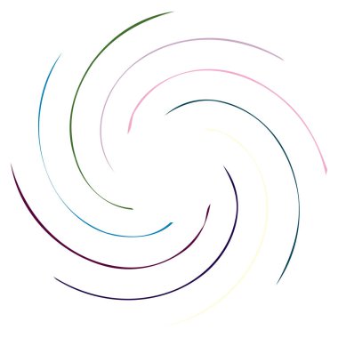 Dairesel sarmal, girdap, dönme tasarım elementi. Eş merkezli, radyal ve yayılan çizgiler dönüş, girdap ve eğri büğrü