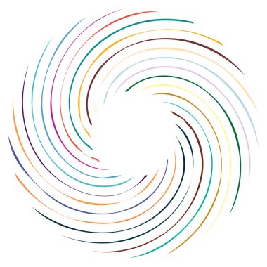 Dairesel sarmal, girdap, dönme tasarım elementi. Eş merkezli, radyal ve yayılan çizgiler dönüş, girdap ve eğri büğrü