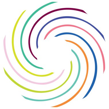 Dairesel sarmal, girdap, dönme tasarım elementi. Eş merkezli, radyal ve yayılan çizgiler dönüş, girdap ve eğri büğrü