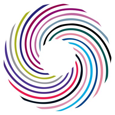 Dairesel sarmal, girdap, dönme tasarım elementi. Eş merkezli, radyal ve yayılan çizgiler dönüş, girdap ve eğri büğrü