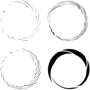 Dairesel sarmal, girdap, dönme tasarım elementi. Eş merkezli, radyal ve yayılan çizgiler dönüş, girdap ve eğri büğrü