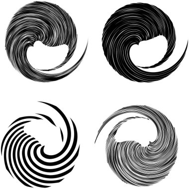 Dairesel sarmal, girdap, dönme tasarım elementi. Eş merkezli, radyal ve yayılan çizgiler dönüş, girdap ve eğri büğrü