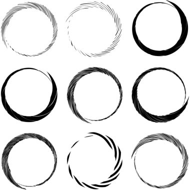 Dairesel sarmal, girdap, dönme tasarım elementi. Eş merkezli, radyal ve yayılan çizgiler dönüş, girdap ve eğri büğrü