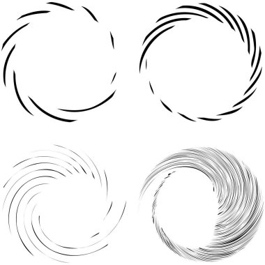 Dairesel sarmal, girdap, dönme tasarım elementi. Eş merkezli, radyal ve yayılan çizgiler dönüş, girdap ve eğri büğrü