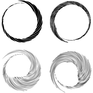 Dairesel sarmal, girdap, dönme tasarım elementi. Eş merkezli, radyal ve yayılan çizgiler dönüş, girdap ve eğri büğrü