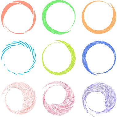 Dairesel sarmal, girdap, dönme tasarım elementi. Eş merkezli, radyal ve yayılan çizgiler dönüş, girdap ve eğri büğrü