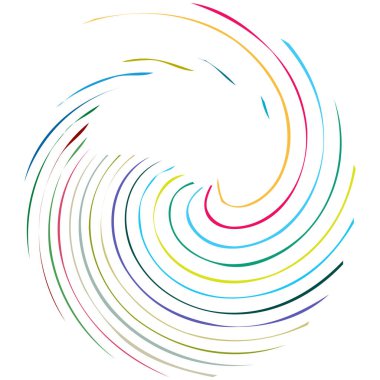 Dairesel sarmal, girdap, dönme tasarım elementi. Eş merkezli, radyal ve yayılan çizgiler dönüş, girdap ve eğri büğrü