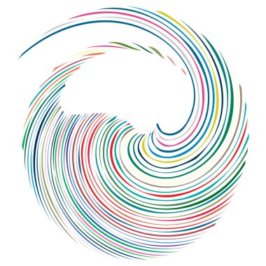 Dairesel sarmal, girdap, dönme tasarım elementi. Eş merkezli, radyal ve yayılan çizgiler dönüş, girdap ve eğri büğrü