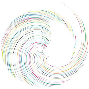 Dairesel sarmal, girdap, dönme tasarım elementi. Eş merkezli, radyal ve yayılan çizgiler dönüş, girdap ve eğri büğrü