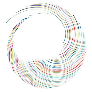 Dairesel sarmal, girdap, dönme tasarım elementi. Eş merkezli, radyal ve yayılan çizgiler dönüş, girdap ve eğri büğrü