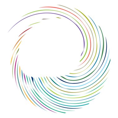 Dairesel sarmal, girdap, dönme tasarım elementi. Eş merkezli, radyal ve yayılan çizgiler dönüş, girdap ve eğri büğrü