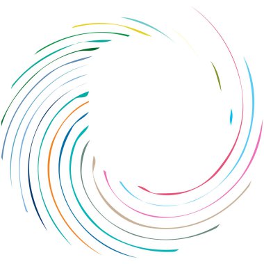 Dairesel sarmal, girdap, dönme tasarım elementi. Eş merkezli, radyal ve yayılan çizgiler dönüş, girdap ve eğri büğrü