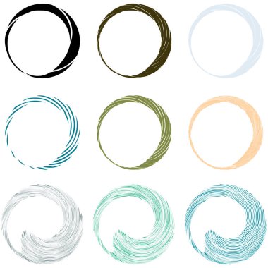 Dairesel sarmal, girdap, dönme tasarım elementi. Eş merkezli, radyal ve yayılan çizgiler dönüş, girdap ve eğri büğrü