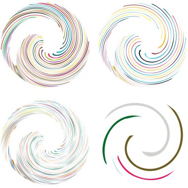 Dairesel sarmal, girdap, dönme tasarım elementi. Eş merkezli, radyal ve yayılan çizgiler dönüş, girdap ve eğri büğrü