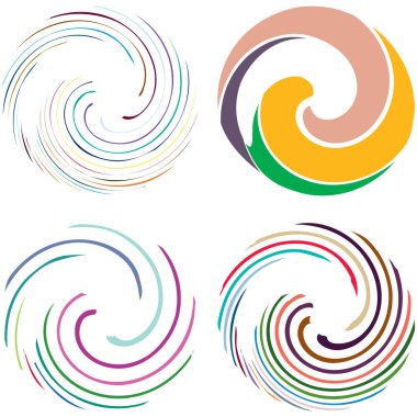 Dairesel sarmal, girdap, dönme tasarım elementi. Eş merkezli, radyal ve yayılan çizgiler dönüş, girdap ve eğri büğrü