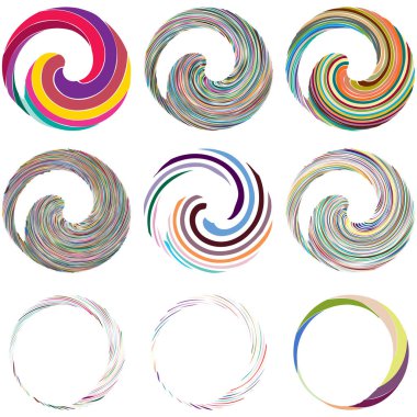 Dairesel sarmal, girdap, dönme tasarım elementi. Eş merkezli, radyal ve yayılan çizgiler dönüş, girdap ve eğri büğrü