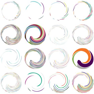 Dairesel sarmal, girdap, dönme tasarım elementi. Eş merkezli, radyal ve yayılan çizgiler dönüş, girdap ve eğri büğrü