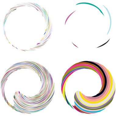 Dairesel sarmal, girdap, dönme tasarım elementi. Eş merkezli, radyal ve yayılan çizgiler dönüş, girdap ve eğri büğrü