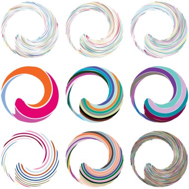 Dairesel sarmal, girdap, dönme tasarım elementi. Eş merkezli, radyal ve yayılan çizgiler dönüş, girdap ve eğri büğrü