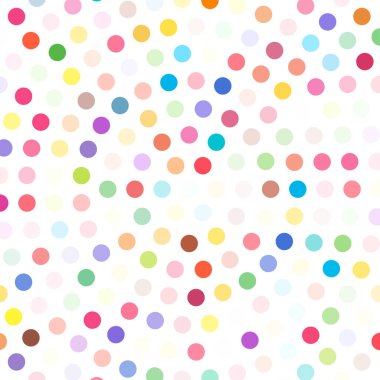 Rastgele renkli daireler, yarım ton (yarım ton) spiral, dairesel ve radyal şekildeki noktalar. Girdap, kıvrım, dönüş deseninde noktalar. Renk benekleri, çiller, benekler. Vektör illüstrasyonu