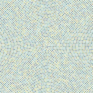 Rastgele renkli daireler, yarım ton (yarım ton) spiral, dairesel ve radyal şekildeki noktalar. Girdap, kıvrım, dönüş deseninde noktalar. Renk benekleri, çiller, benekler. Vektör illüstrasyonu