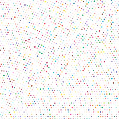 Rastgele renkli daireler, yarım ton (yarım ton) spiral, dairesel ve radyal şekildeki noktalar. Girdap, kıvrım, dönüş deseninde noktalar. Renk benekleri, çiller, benekler. Vektör illüstrasyonu