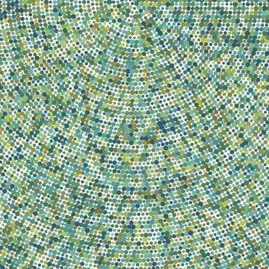 Rastgele renkli daireler, yarım ton (yarım ton) spiral, dairesel ve radyal şekildeki noktalar. Girdap, kıvrım, dönüş deseninde noktalar. Renk benekleri, çiller, benekler. Vektör illüstrasyonu