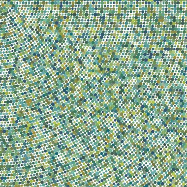 Rastgele renkli daireler, yarım ton (yarım ton) spiral, dairesel ve radyal şekildeki noktalar. Girdap, kıvrım, dönüş deseninde noktalar. Renk benekleri, çiller, benekler. Vektör illüstrasyonu