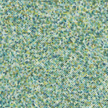 Rastgele renkli daireler, yarım ton (yarım ton) spiral, dairesel ve radyal şekildeki noktalar. Girdap, kıvrım, dönüş deseninde noktalar. Renk benekleri, çiller, benekler. Vektör illüstrasyonu